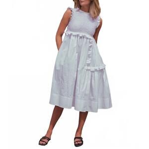 NEW TEIJA mekko ruffled midi dress in white